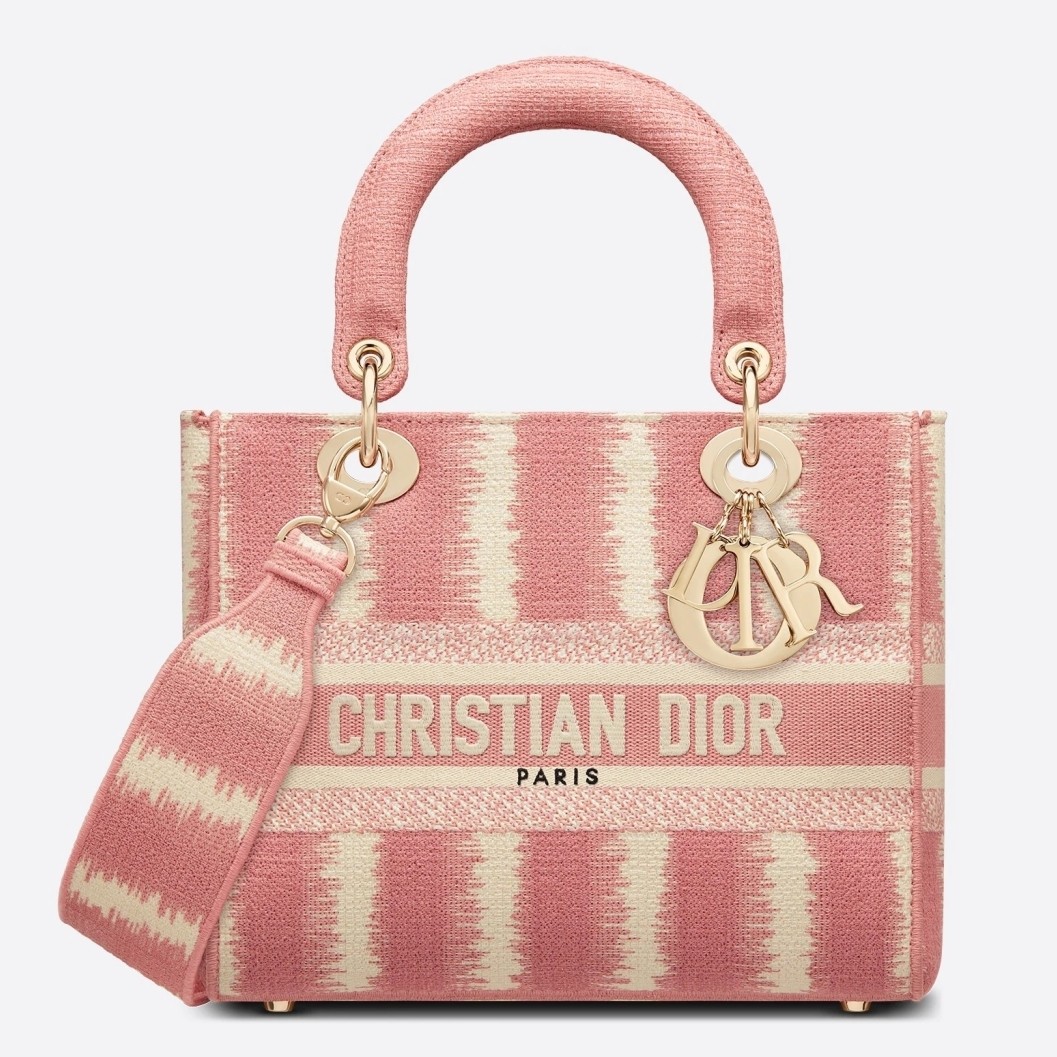 D*or medium lady d-lite bag in pink d-stripes embroidery