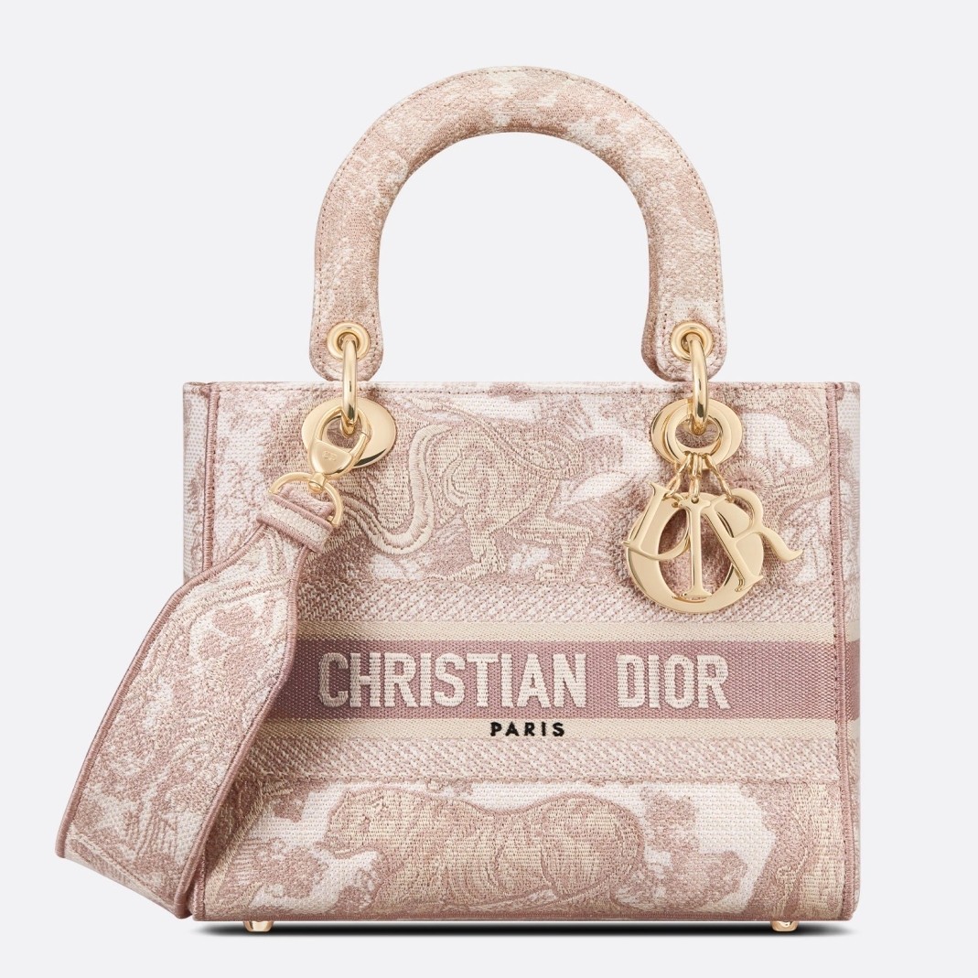D*or medium lady d-lite bag in pink toile de jouy embroidery