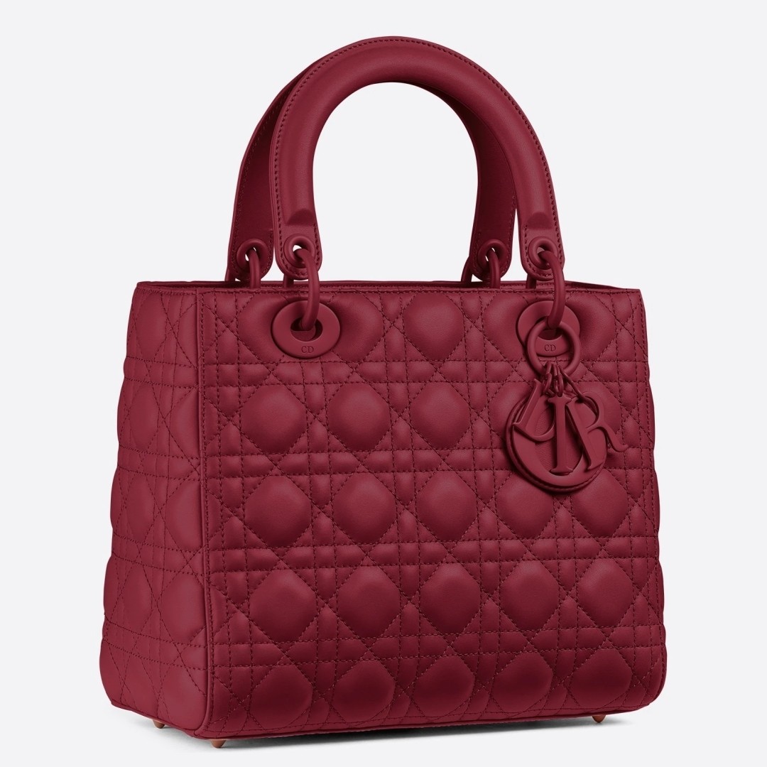 D*or medium lady D*or bag in cherry ultra matte calfskin