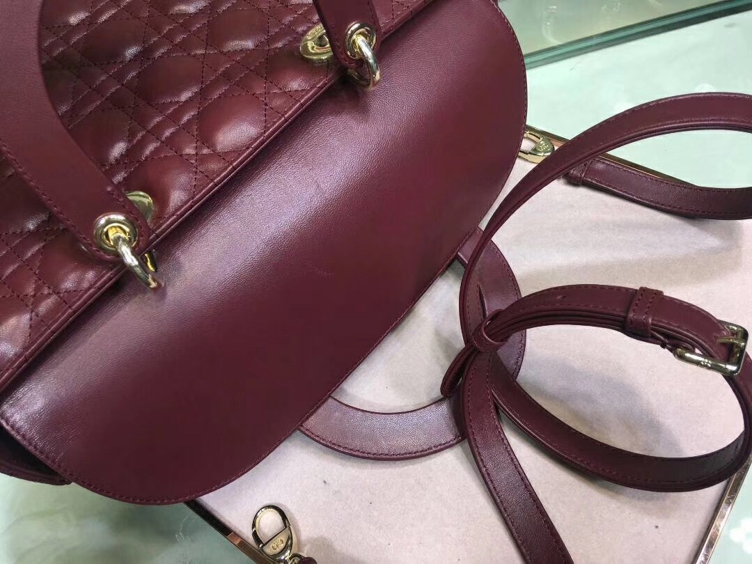 D*or large lady D*or bag in bordeaux cannage lambskin