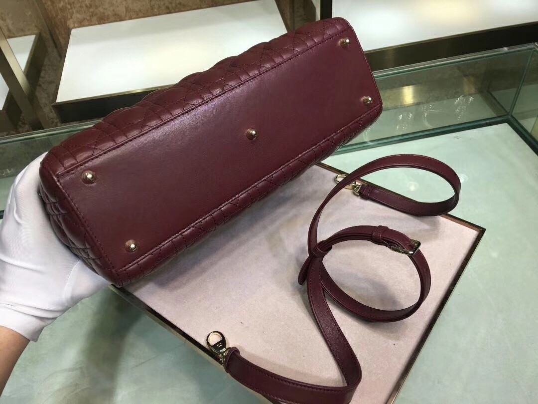 D*or large lady D*or bag in bordeaux cannage lambskin
