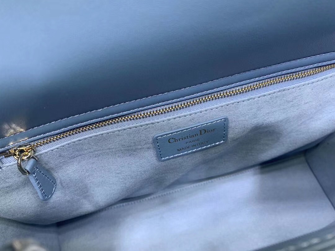 D*or large lady D*or bag in denim blue cannage lambskin