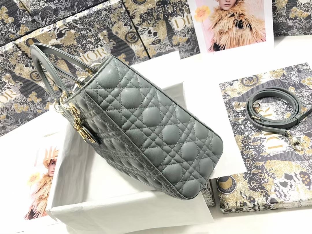 D*or large lady D*or bag in grey cannage lambskin