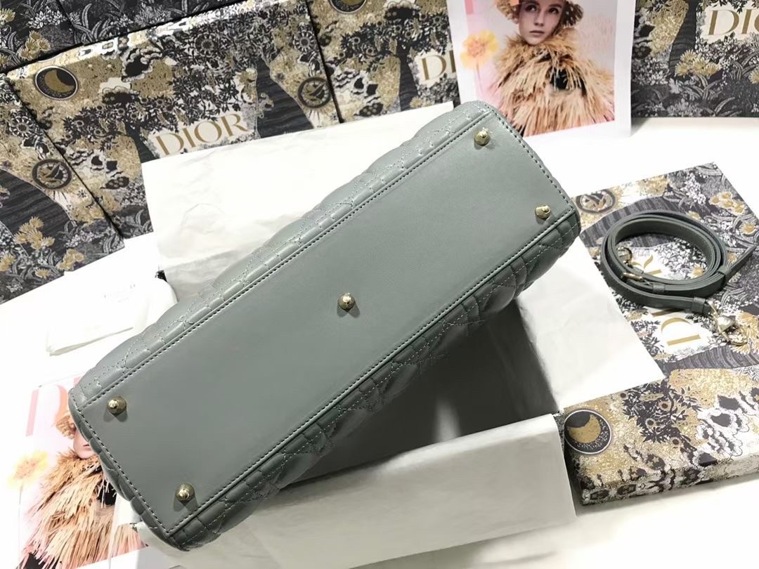 D*or large lady D*or bag in grey cannage lambskin
