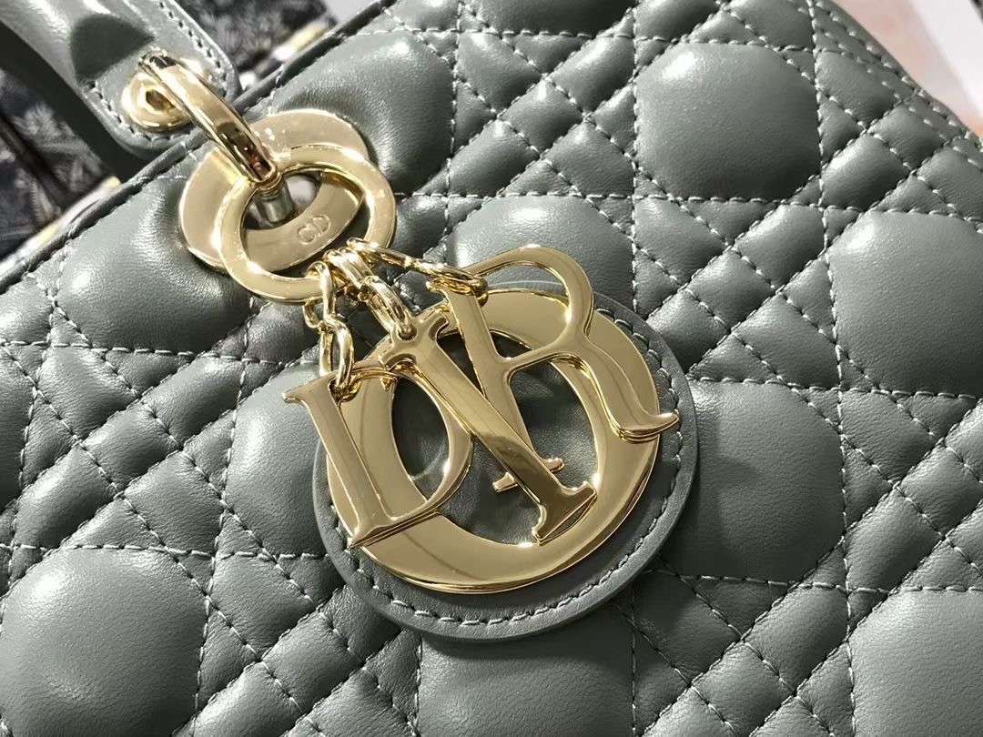D*or large lady D*or bag in grey cannage lambskin