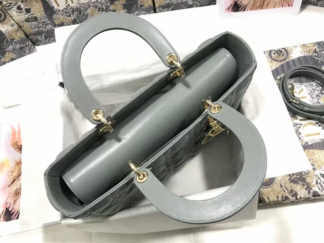 D*or large lady D*or bag in grey cannage lambskin