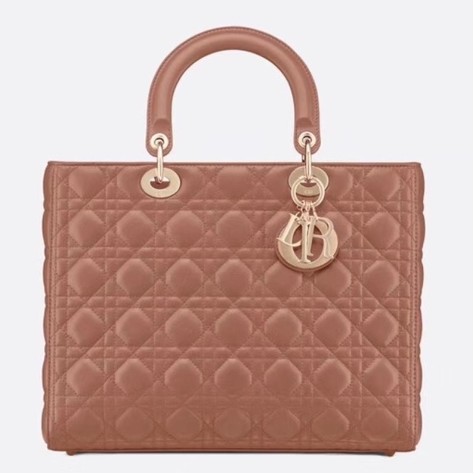 D*or large lady D*or bag in powder cannage lambskin