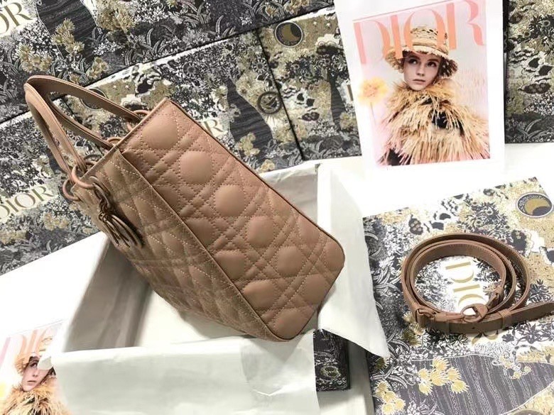 D*or large lady D*or bag in blush ultramatte calfskin