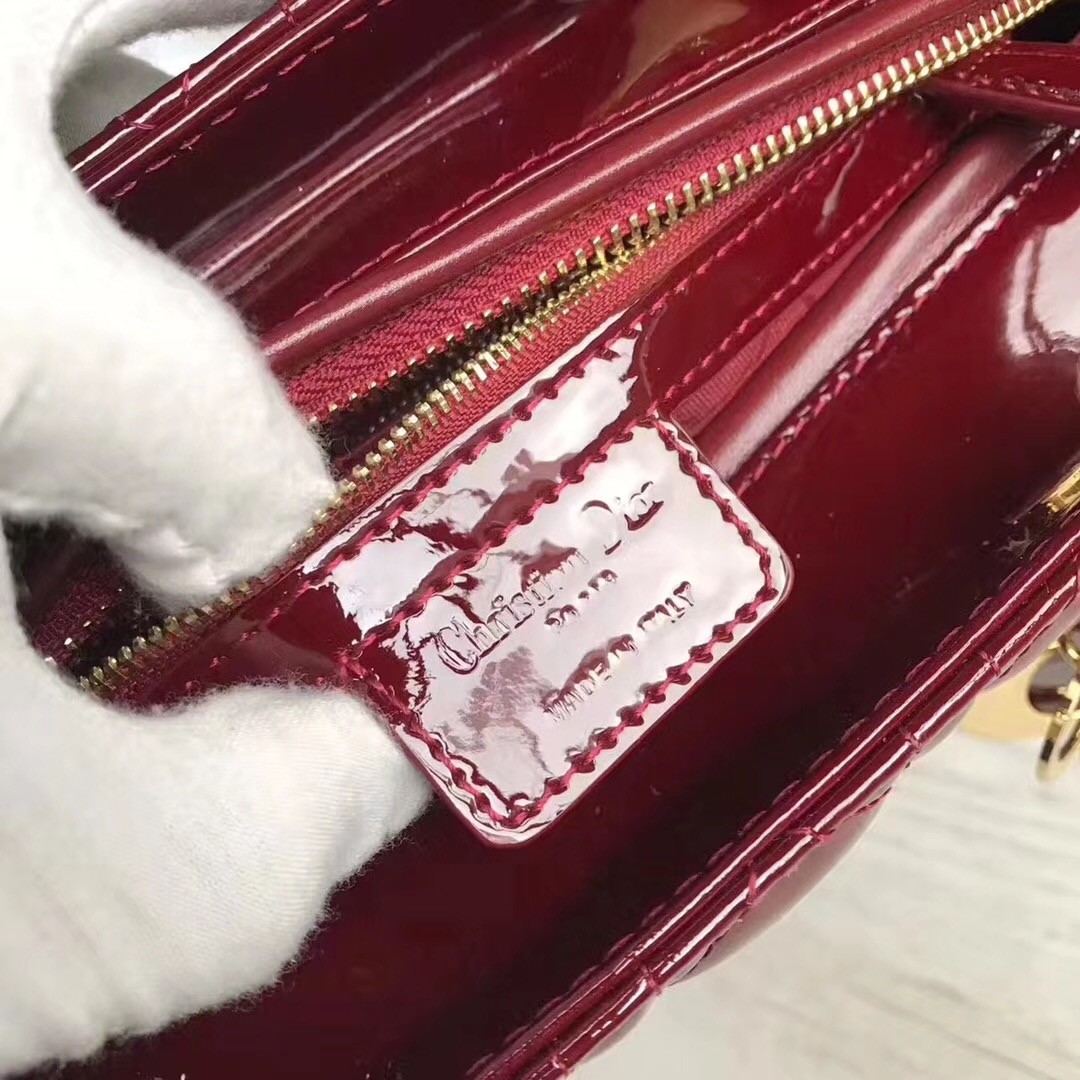 D*or large lady D*or bag in bordeaux patent leather