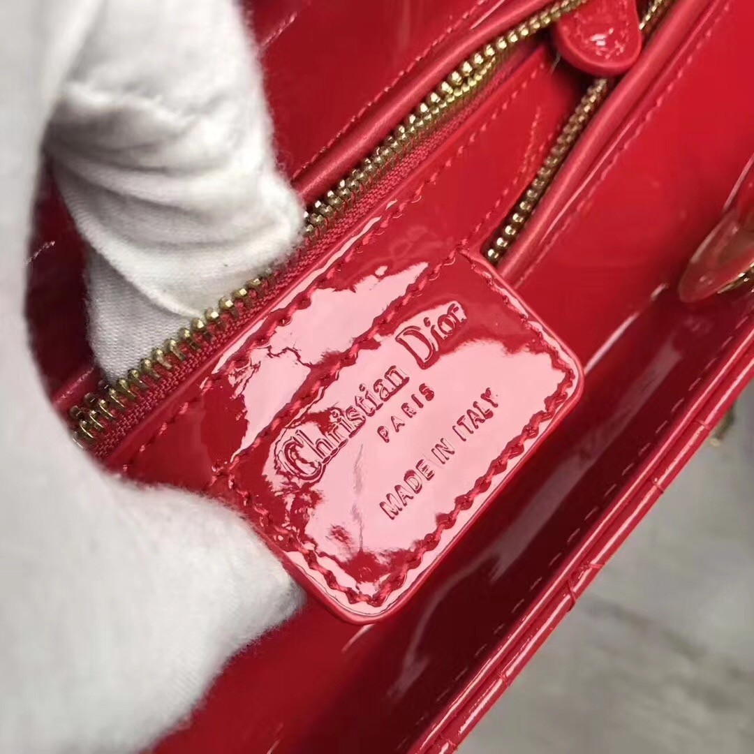 D*or large lady D*or bag in red patent leather