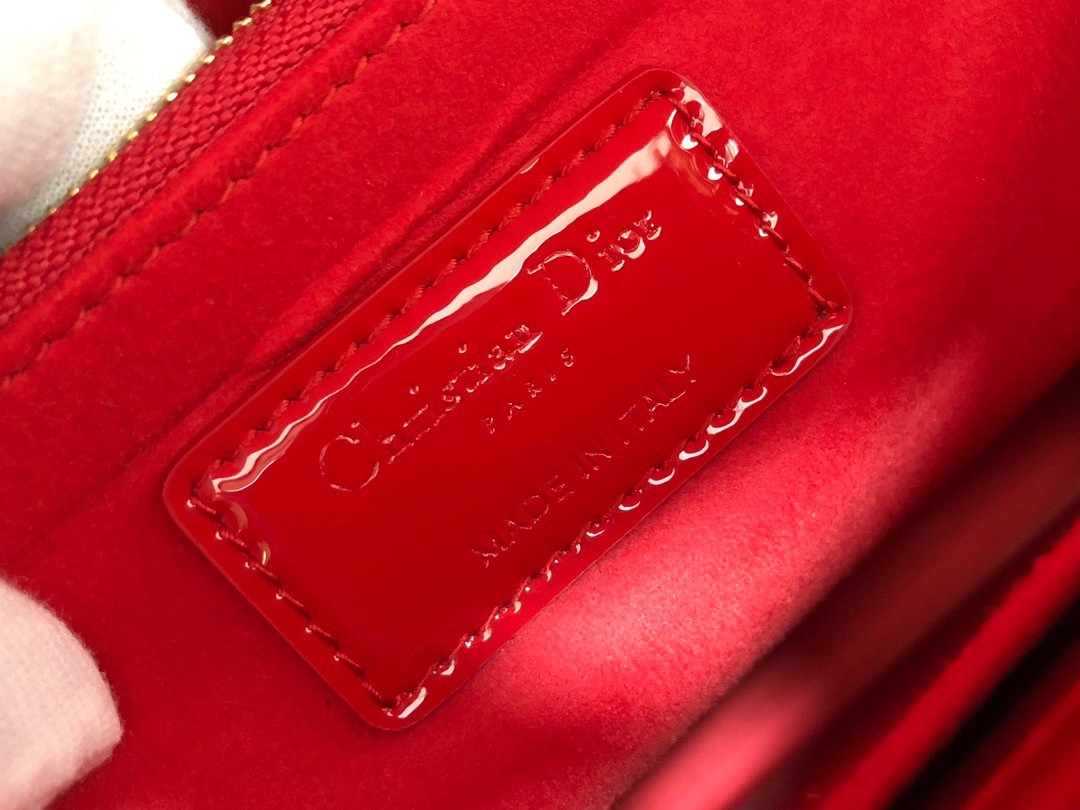 D*or large lady D*or bag in red patent cannage calfskin