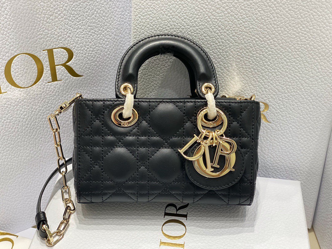 D*or lady d-joy micro bag in black cannage lambskin