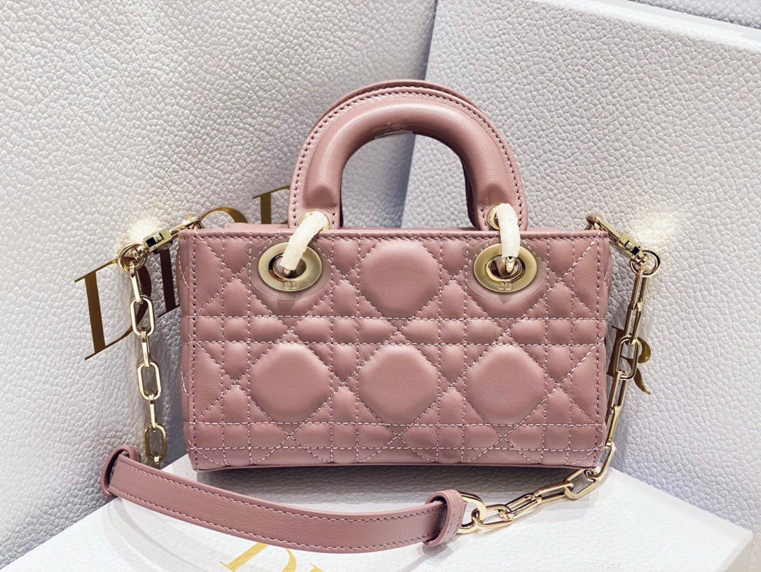 D*or lady d-joy micro bag in peony pink cannage lambskin