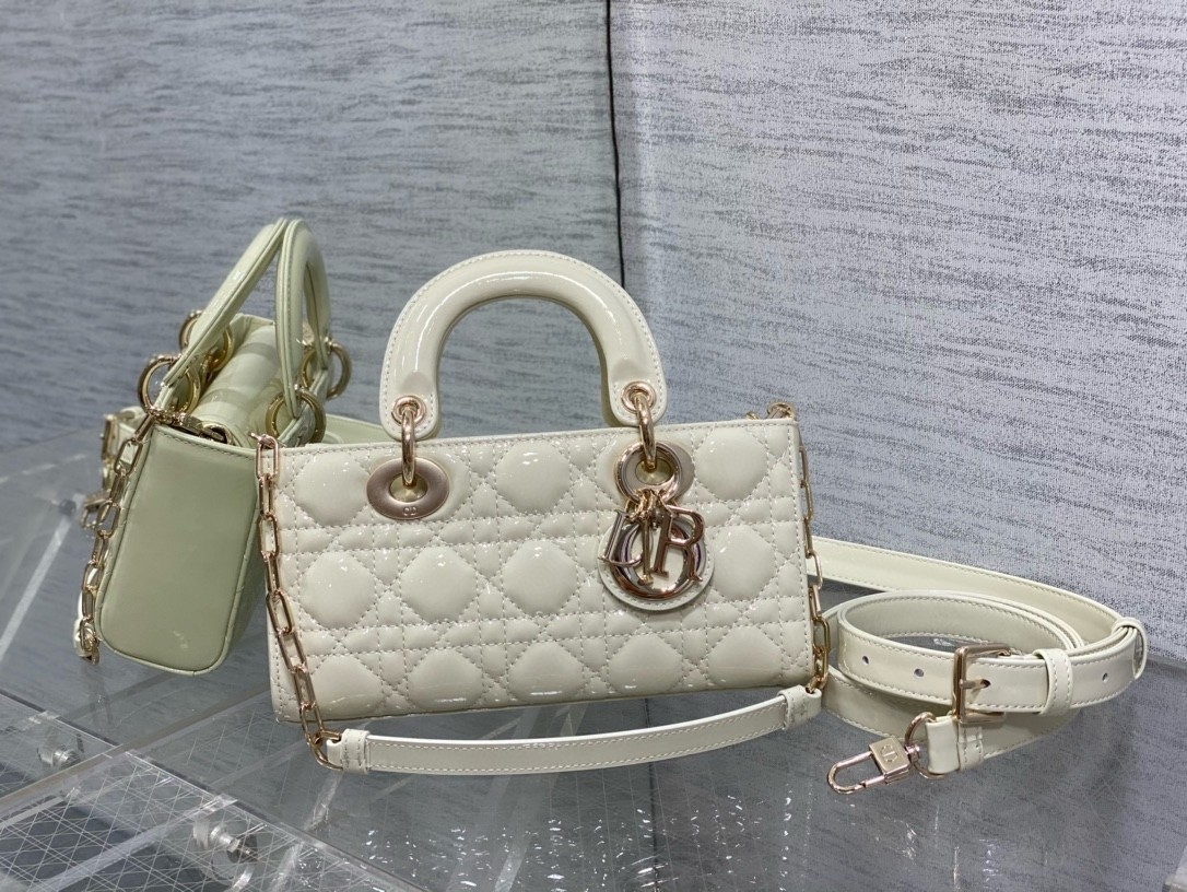 D*or lady d-joy small bag in white patent calfskin