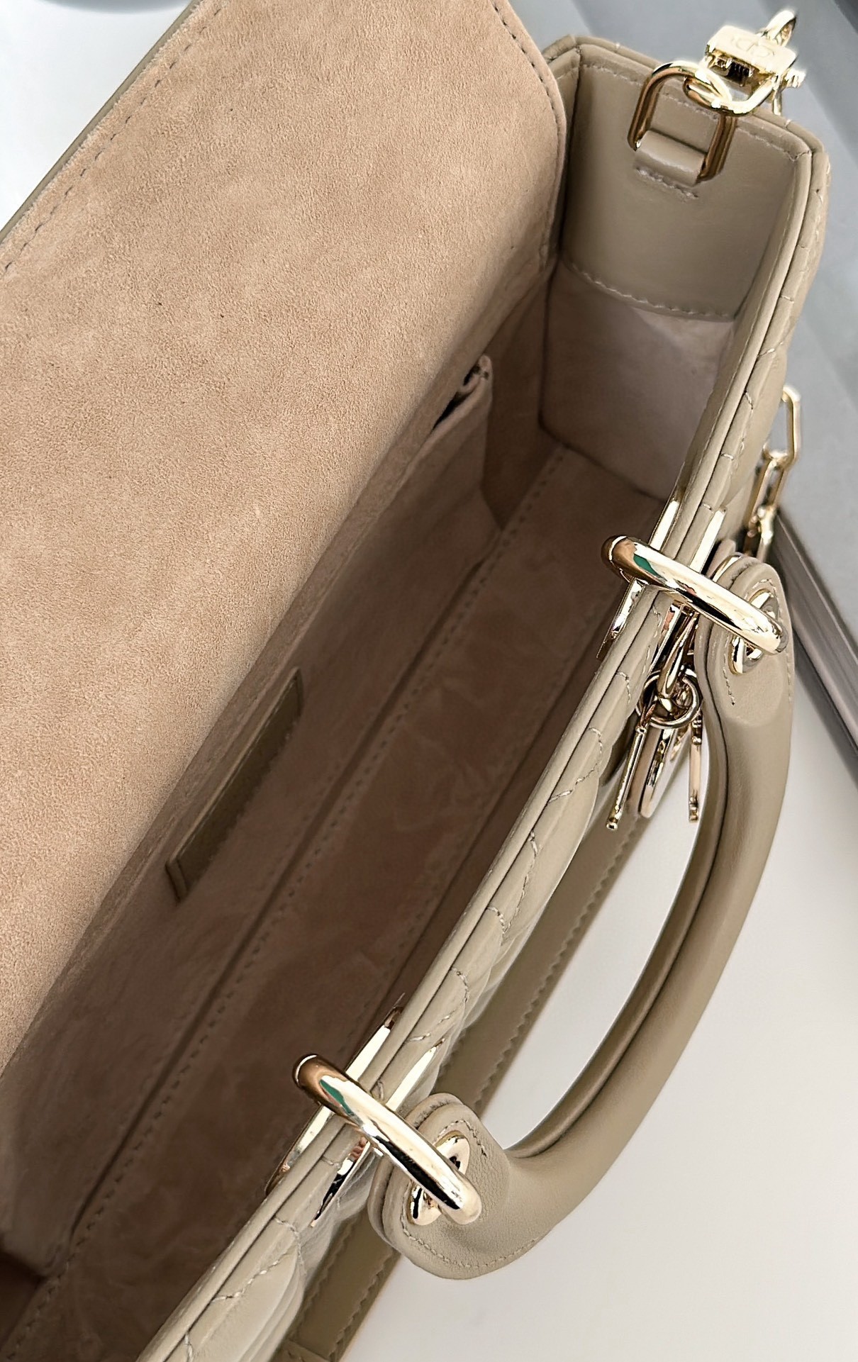 D*or lady d-joy medium bag in sand cannage lambskin