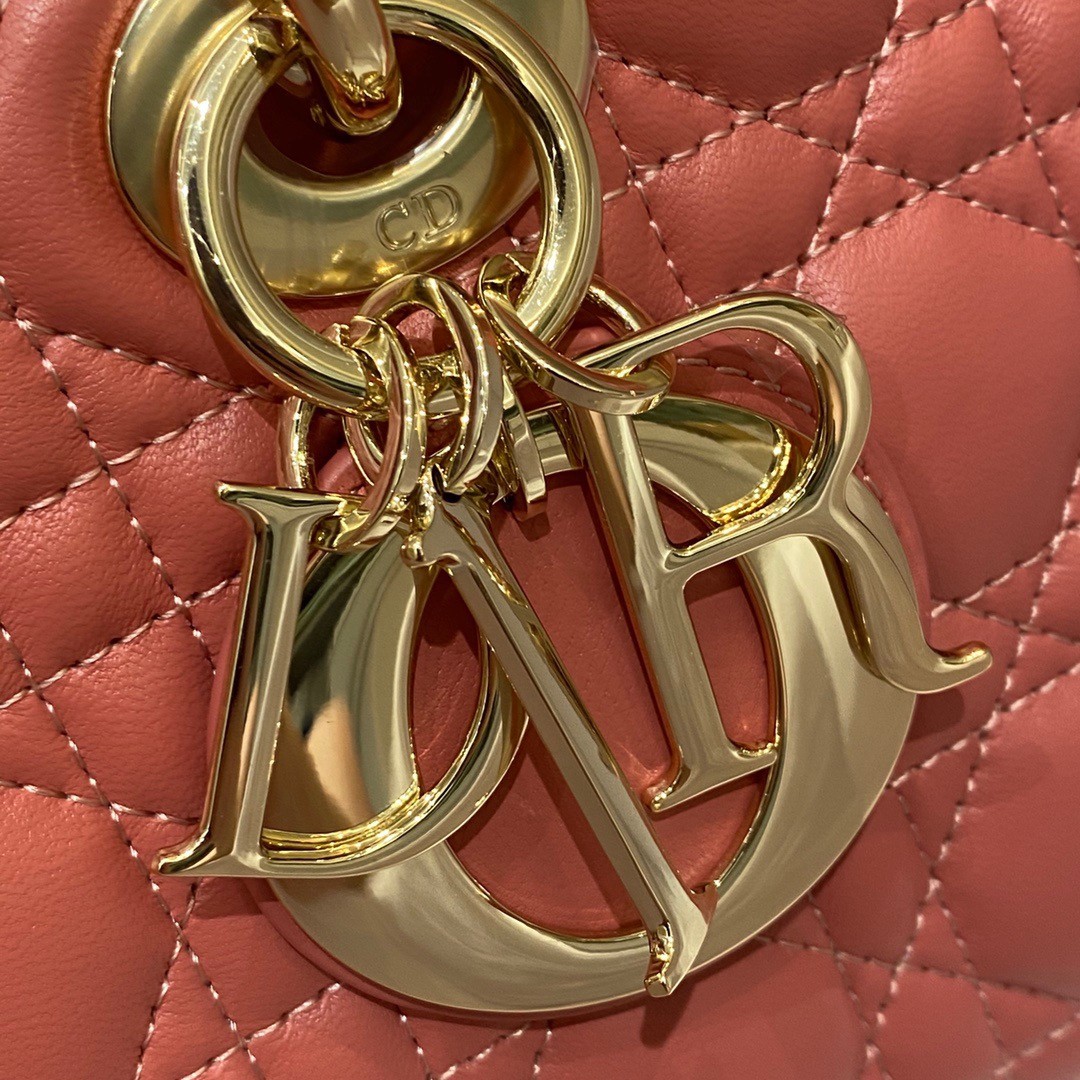 D*or lady d-joy bag in coral pink cannage lambskin