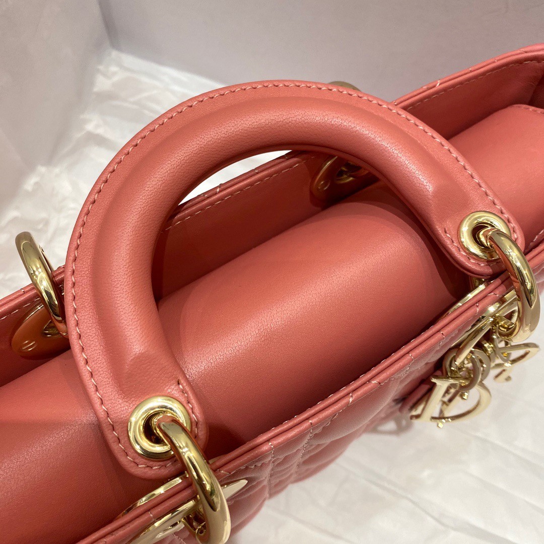 D*or lady d-joy bag in coral pink cannage lambskin