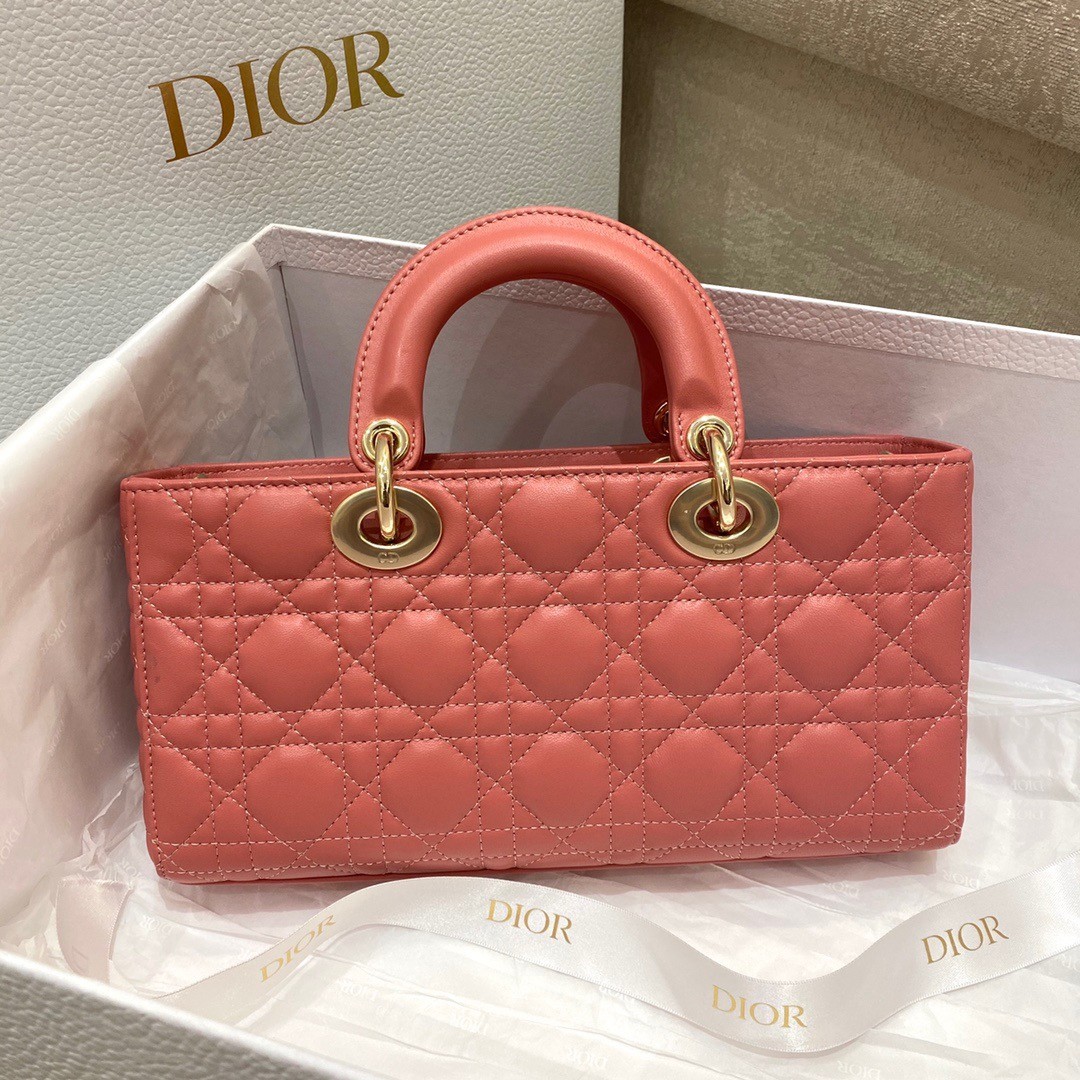 D*or lady d-joy bag in coral pink cannage lambskin