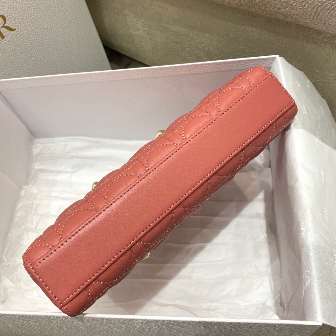 D*or lady d-joy bag in coral pink cannage lambskin