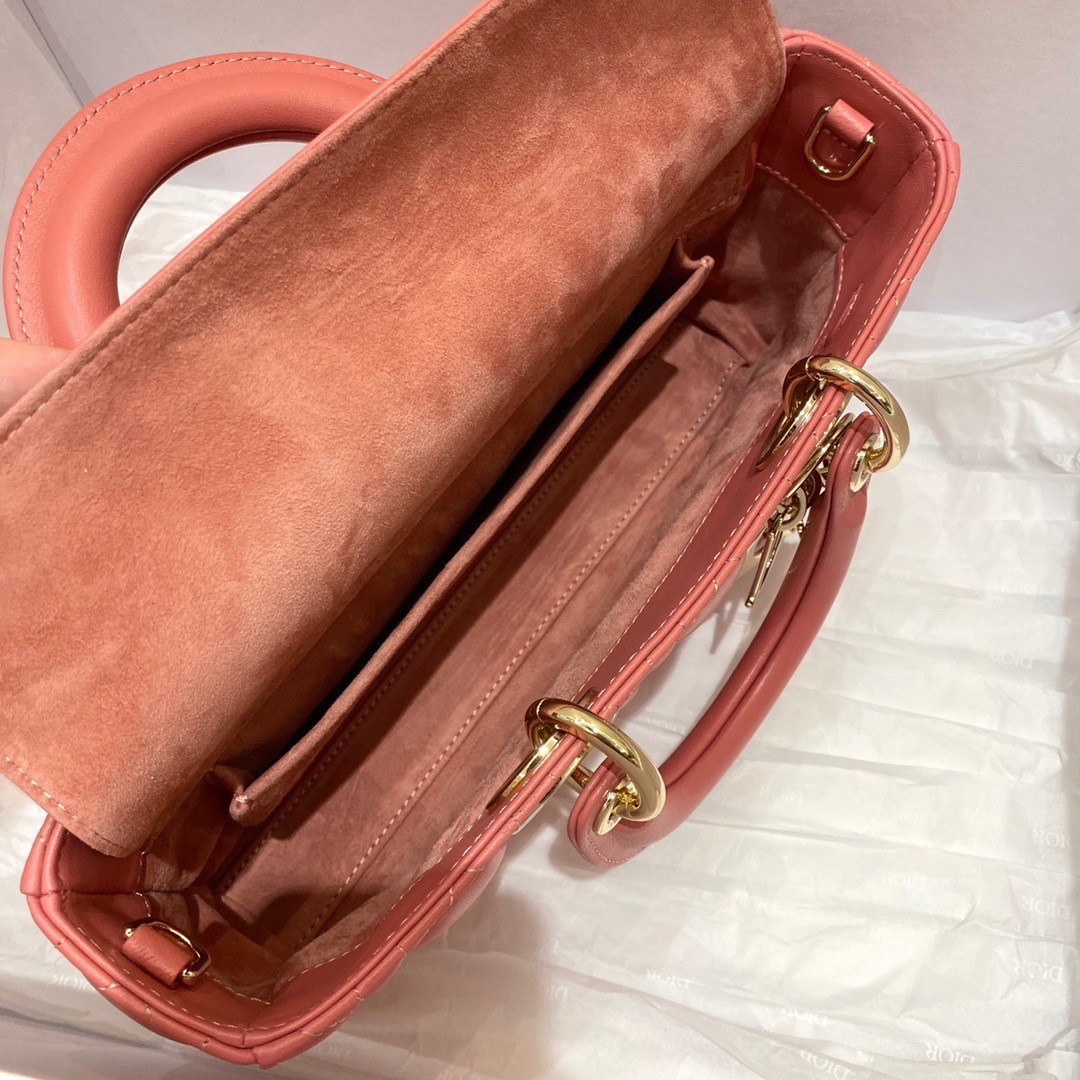 D*or lady d-joy bag in coral pink cannage lambskin