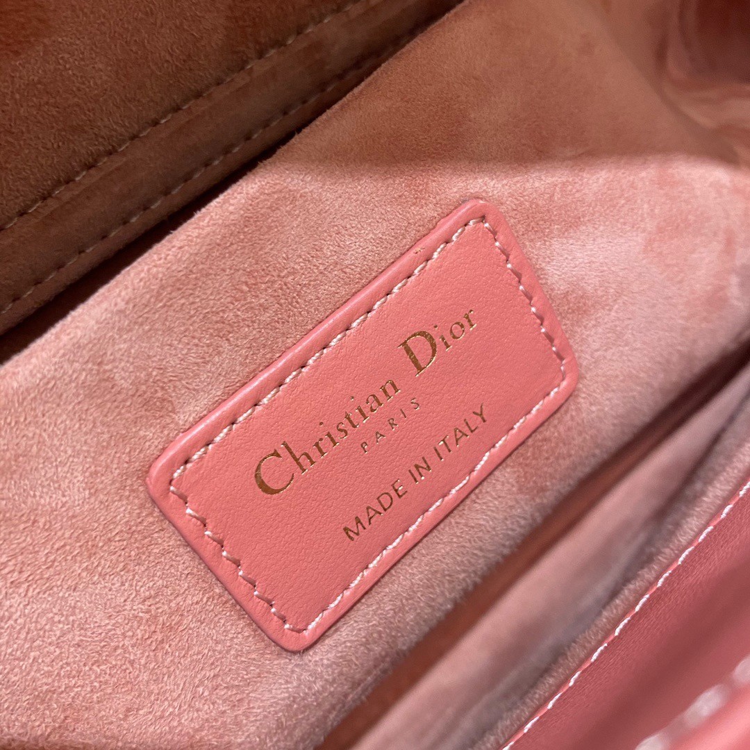 D*or lady d-joy bag in coral pink cannage lambskin