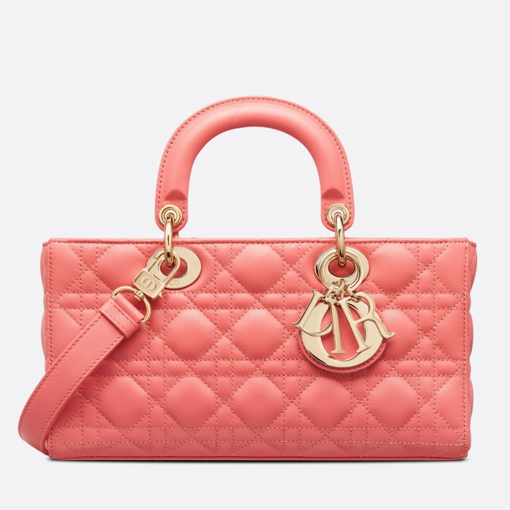 D*or lady d-joy bag in coral pink cannage lambskin