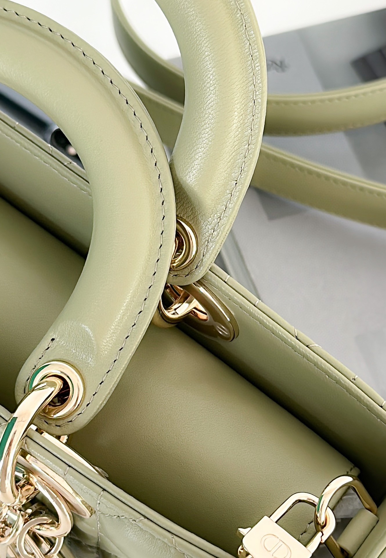D*or lady d-joy medium bag in ethereal green cannage lambskin
