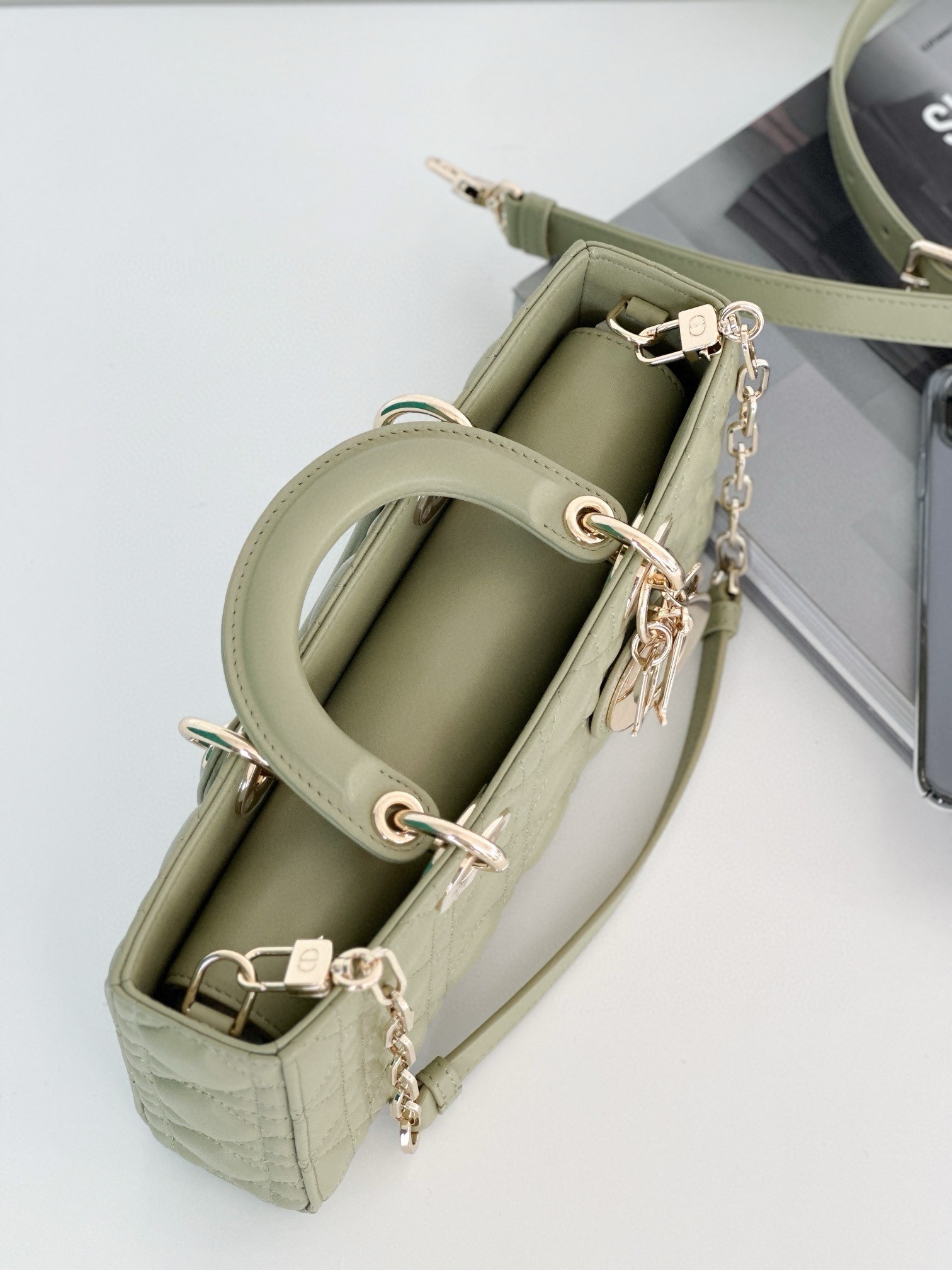 D*or lady d-joy medium bag in ethereal green cannage lambskin