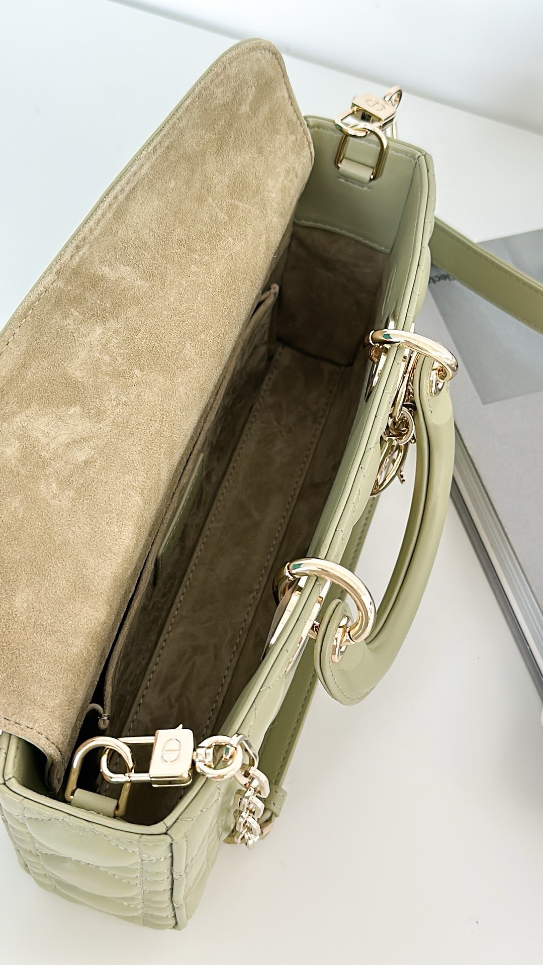 D*or lady d-joy medium bag in ethereal green cannage lambskin