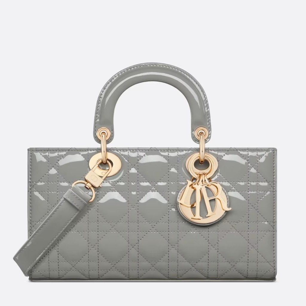 D*or lady d-joy medium bag in grey patent cannage calfskin