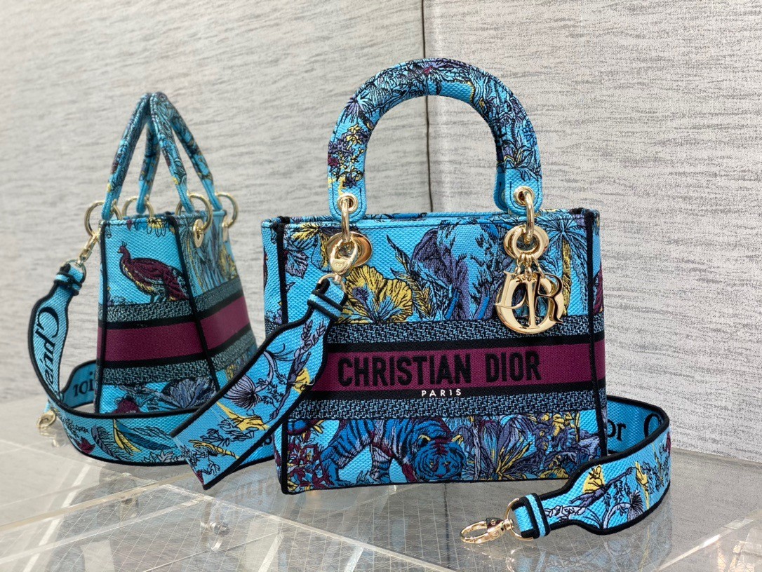 D*or lady d-lite medium bag in multicolor toile de jouy voyage embroidery