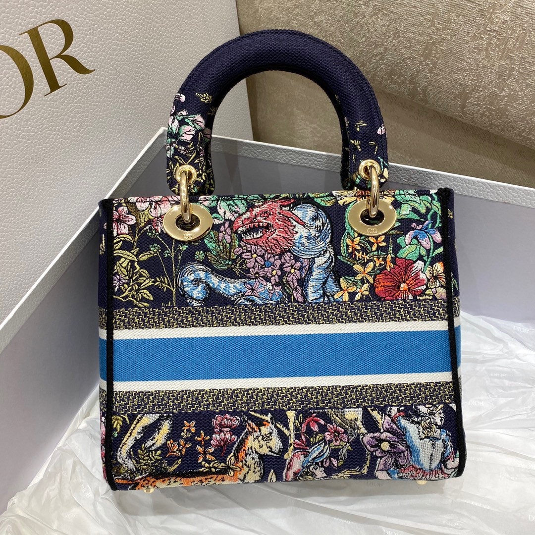 D*or medium lady d-lite bag in blue d-constellation embroidery