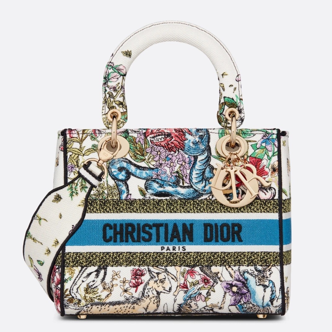 D*or medium lady d-lite bag in latte d-constellation embroidery