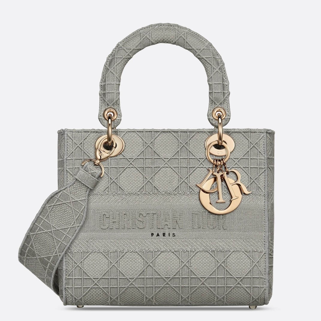 D*or medium lady d-lite bag in gray cannage embroidery