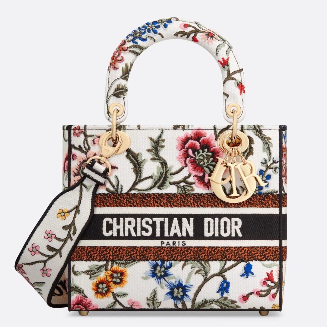 D*or lady d-lite medium bag in white D*or petites fleurs embroidery