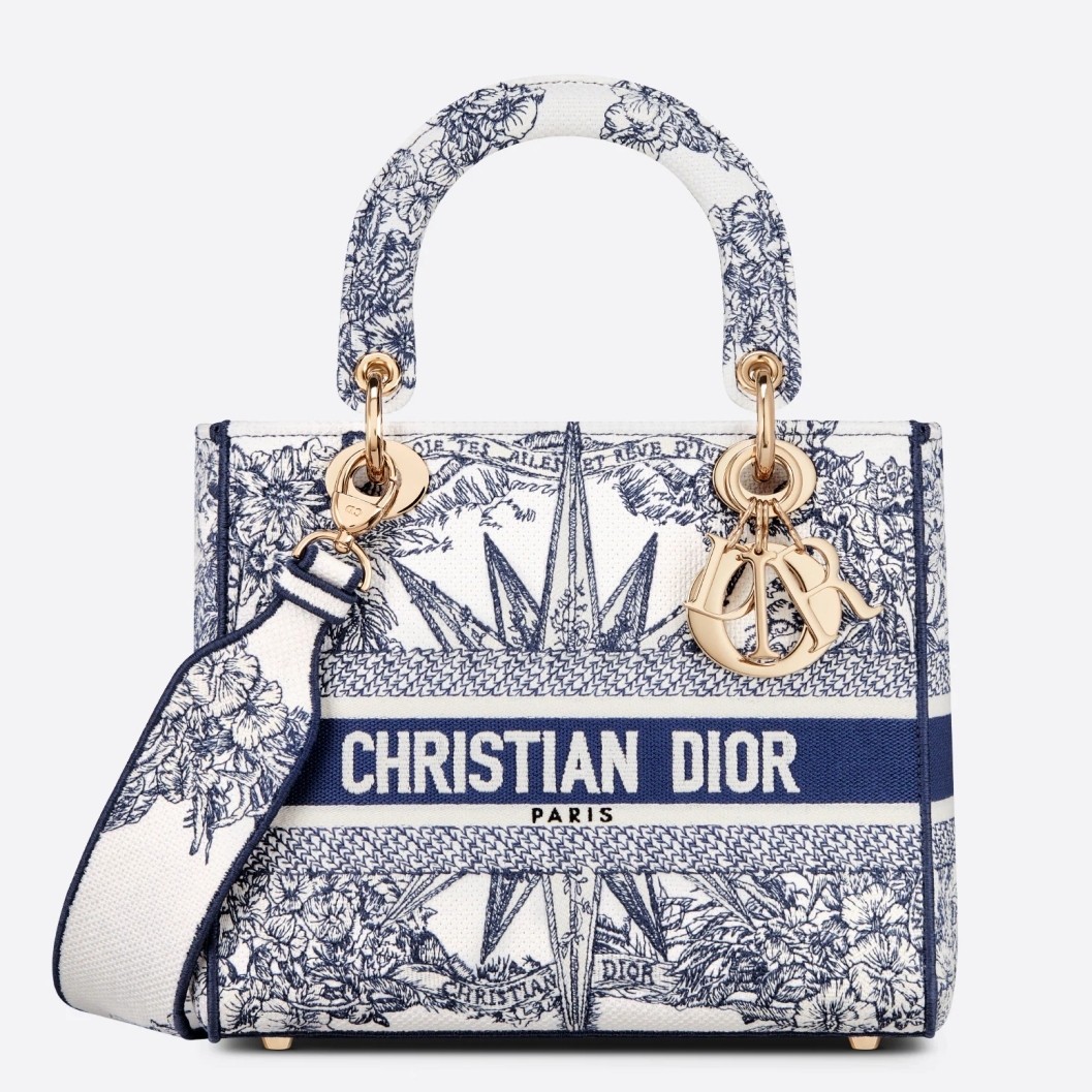 D*or medium lady d-lite bag in blue multicolor rêve d''infini embroidery