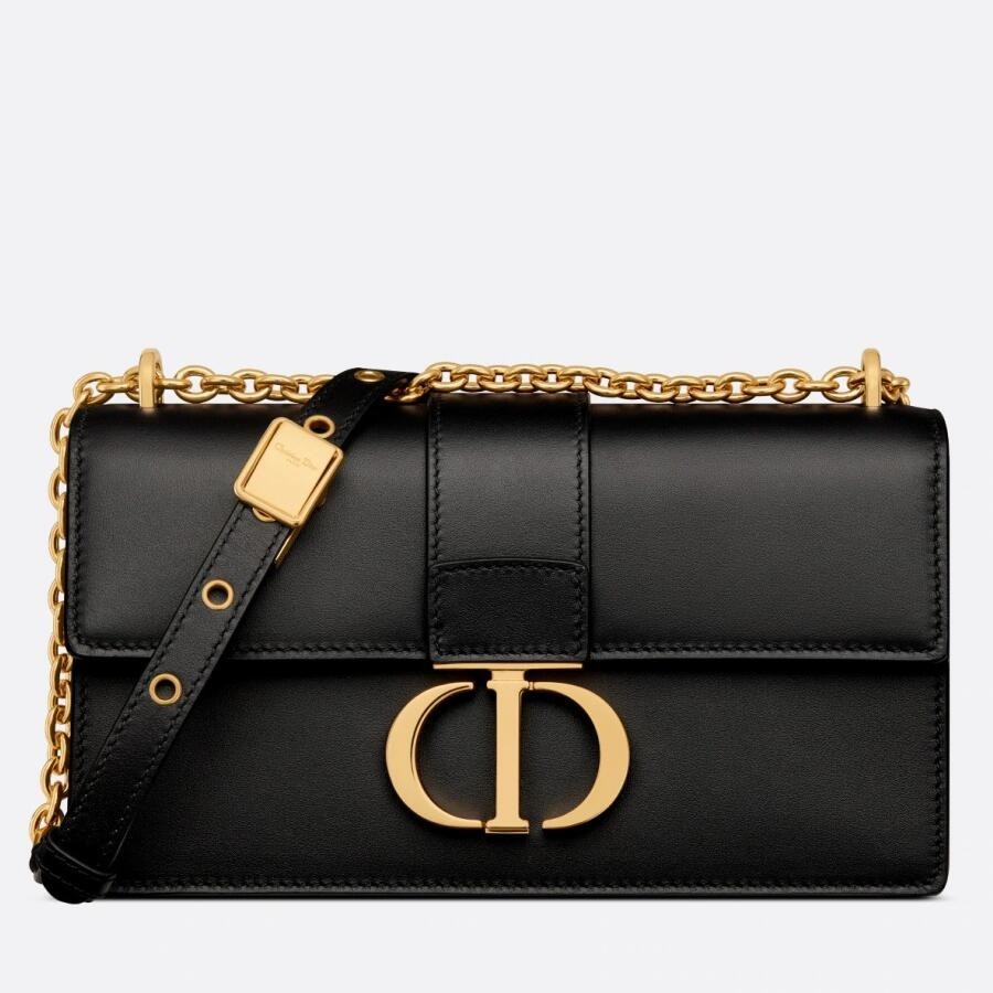 D*or 30 montaigne east-west bag with chain in black calfskin