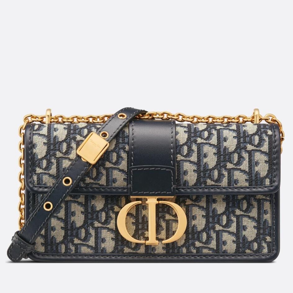 D*or 30 montaigne east-west bag with chain in blue oblique jacquard
