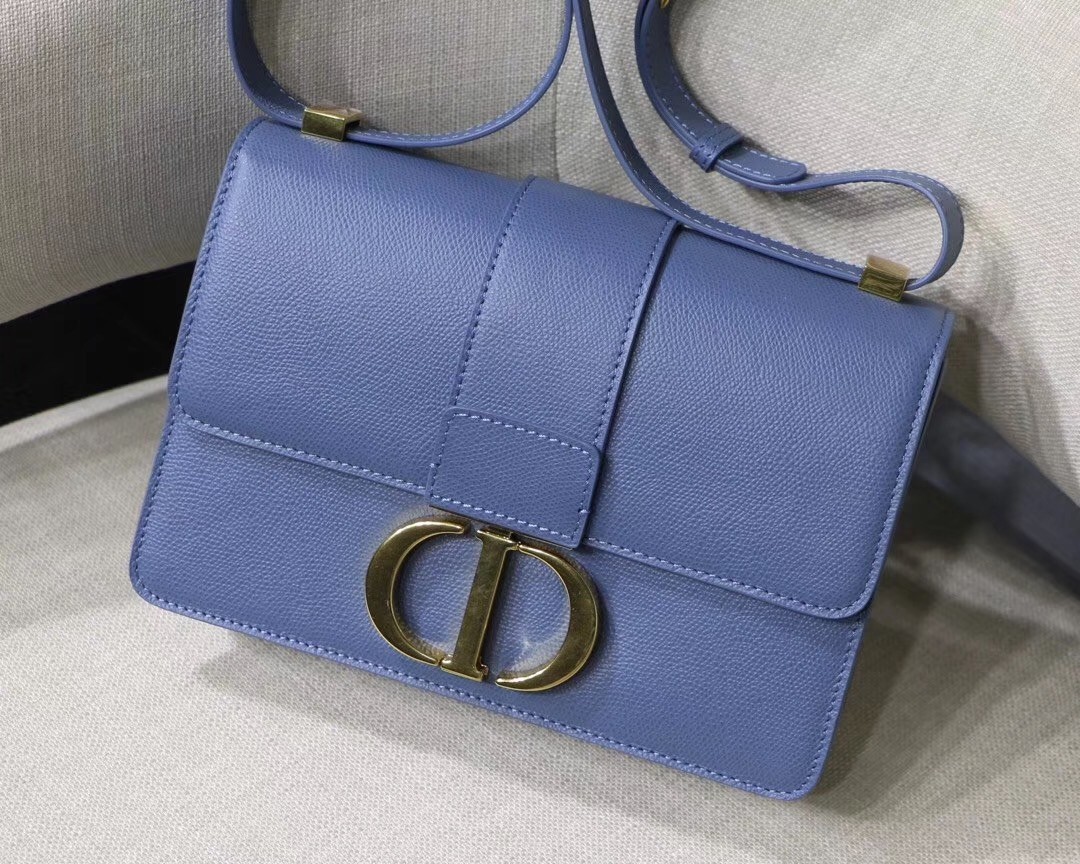 D*or 30 montaigne bag in denim blue grained calfskin