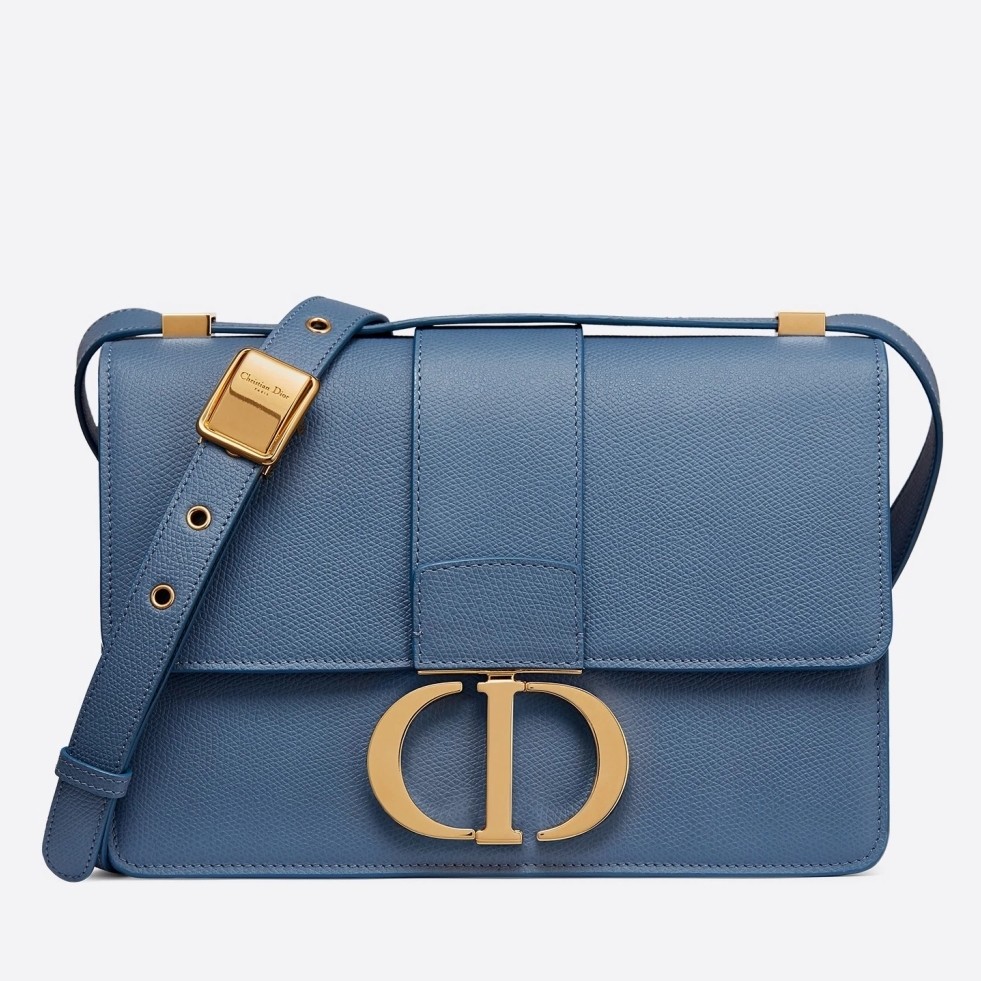 D*or 30 montaigne bag in denim blue grained calfskin