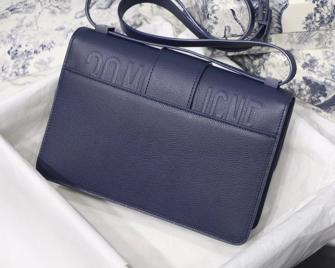 D*or 30 montaigne bag in indigo blue matte grained calfskin