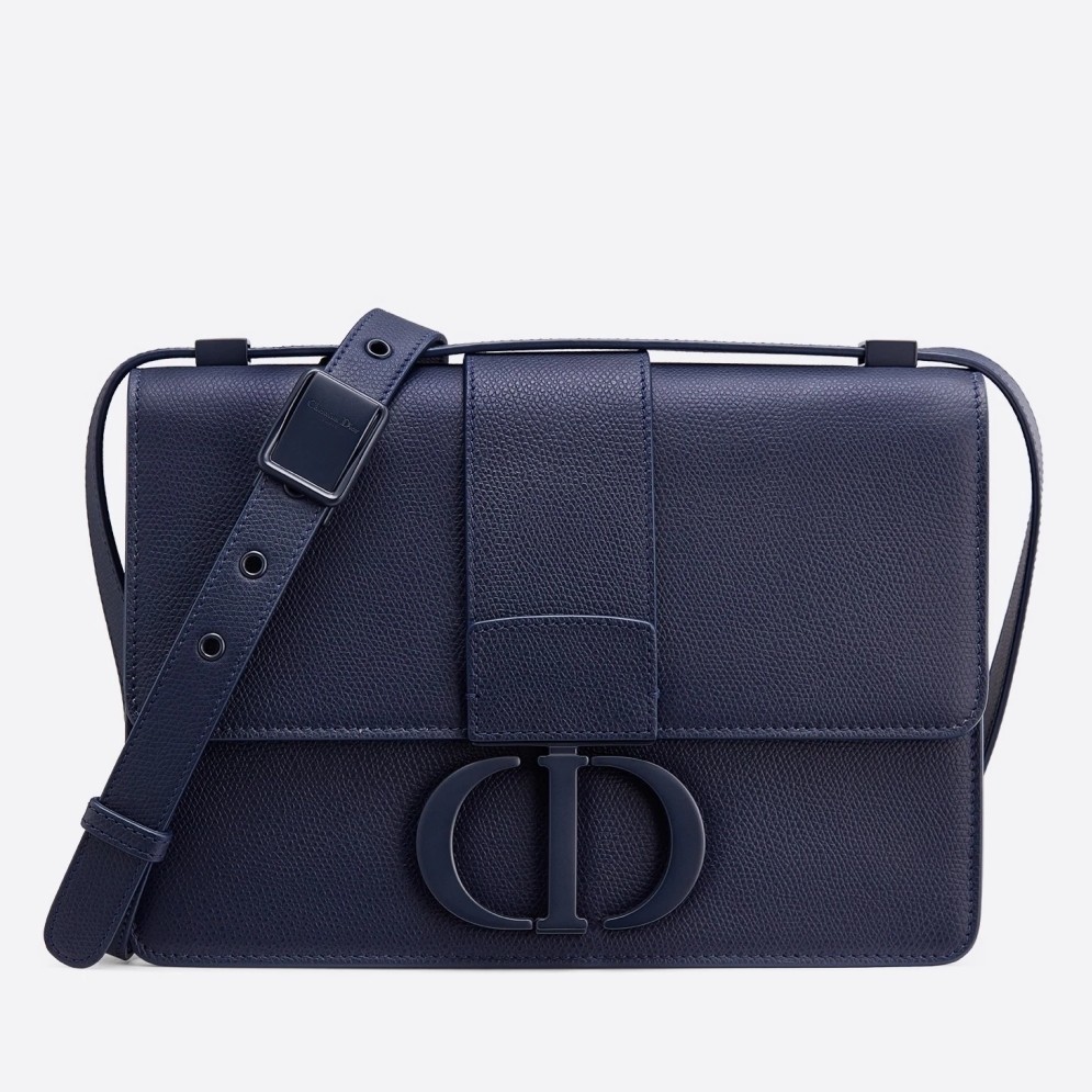 D*or 30 montaigne bag in indigo blue matte grained calfskin