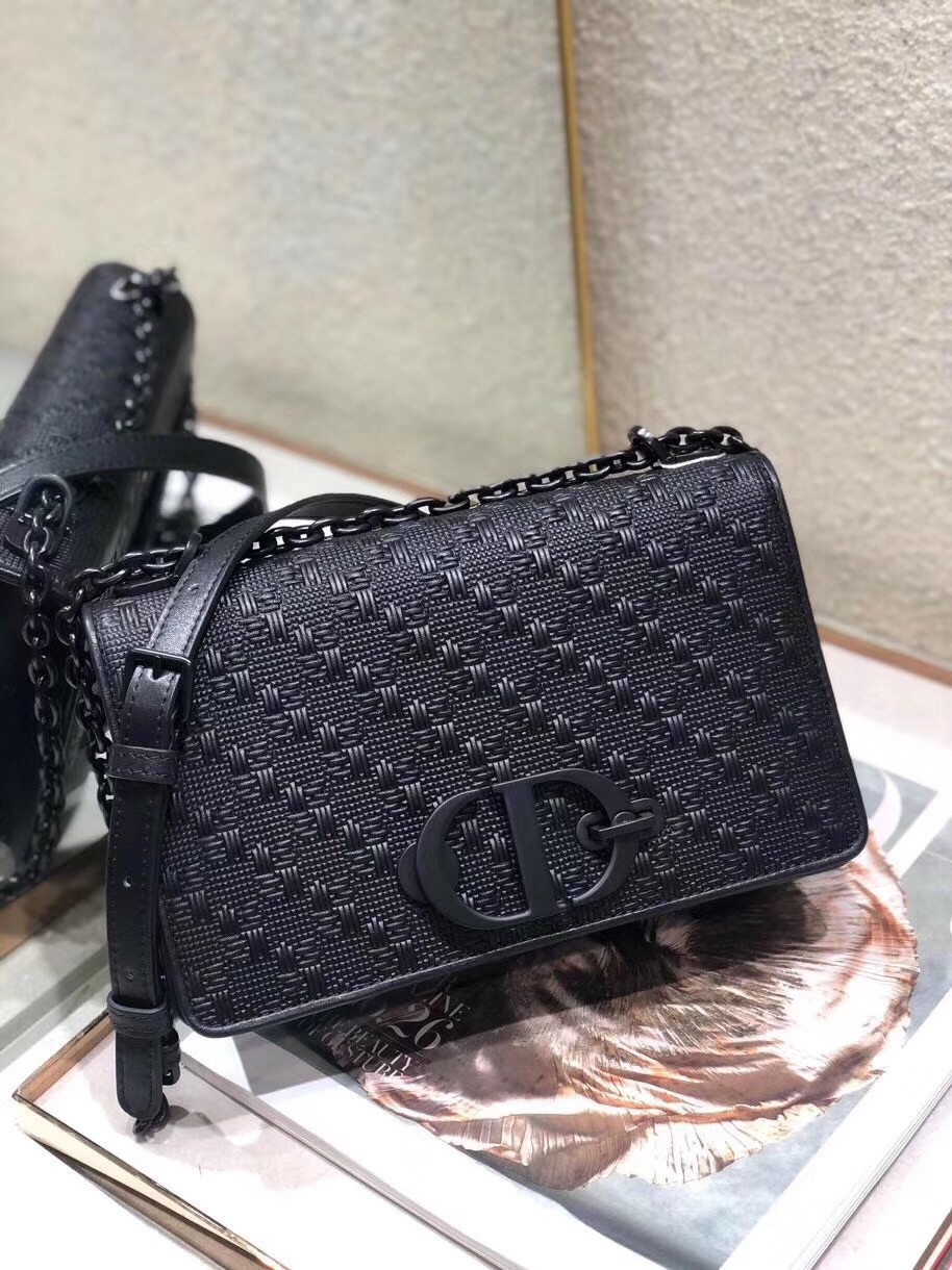 D*or 30 montaigne chain bag in black braided lambskin