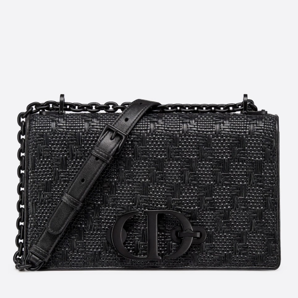 D*or 30 montaigne chain bag in black braided lambskin