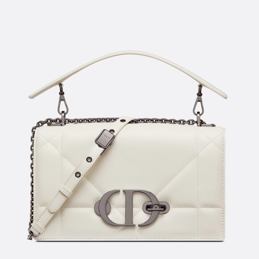 D*or 30 montaigne chain bag with handle in white lambskin