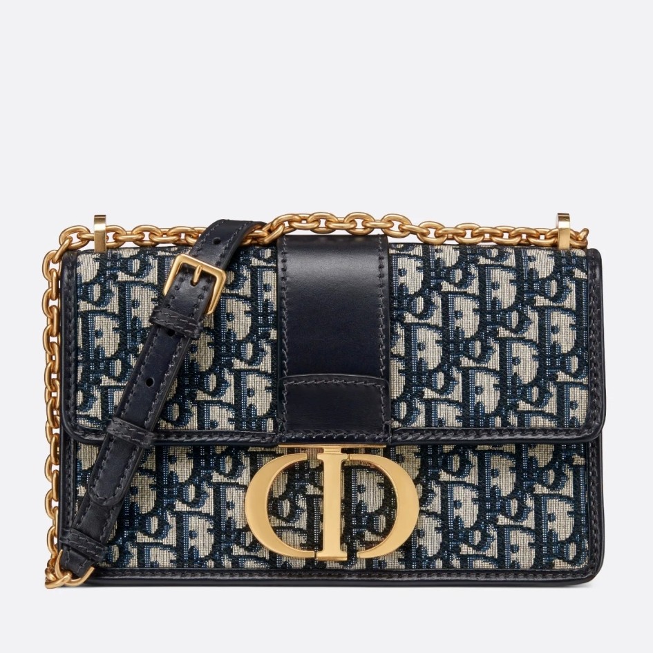 D*or 30 montaigne bag with chain in blue oblique jacquard
