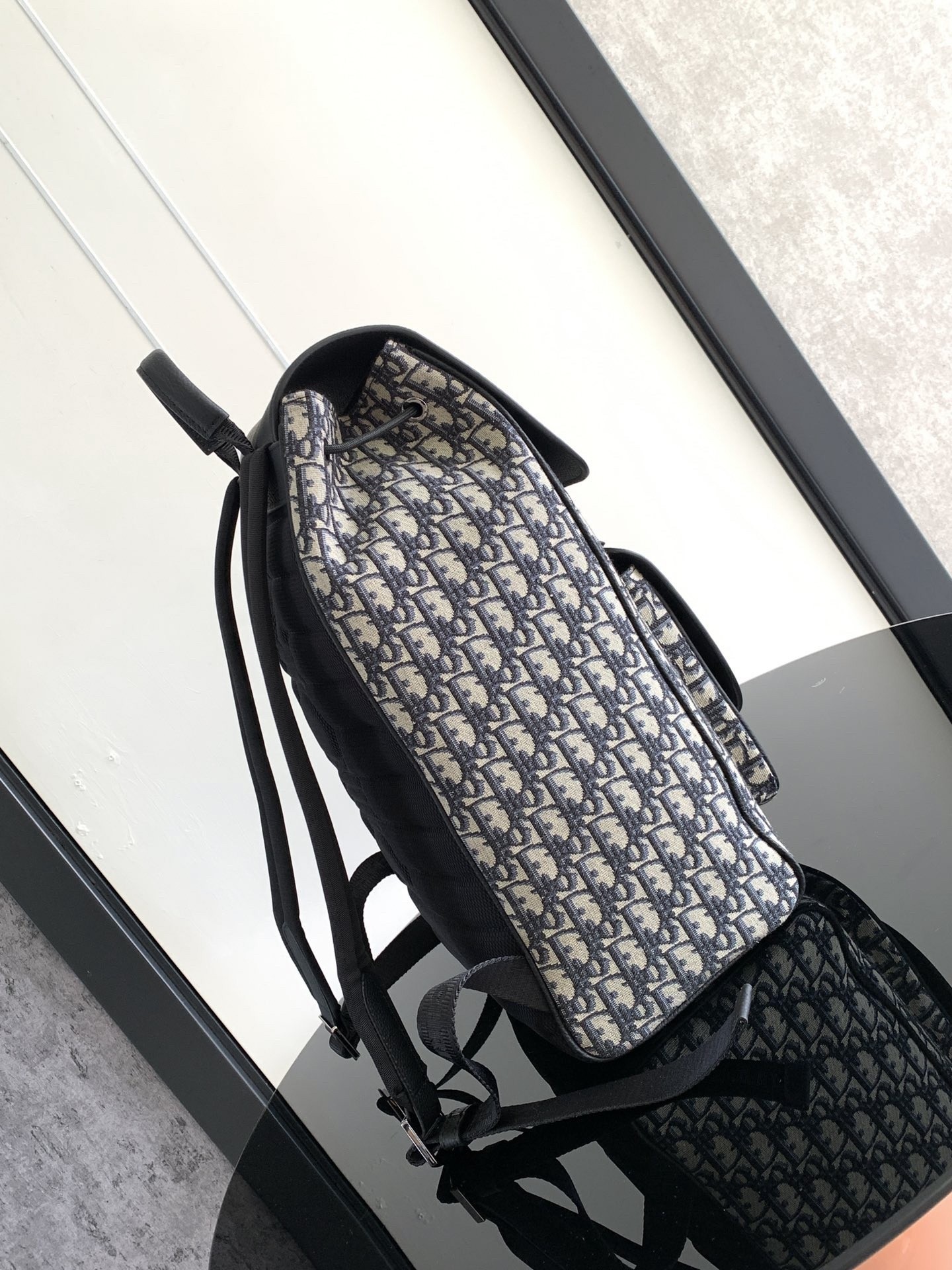 D*or saddle backpack with flap in beige oblique jacquard