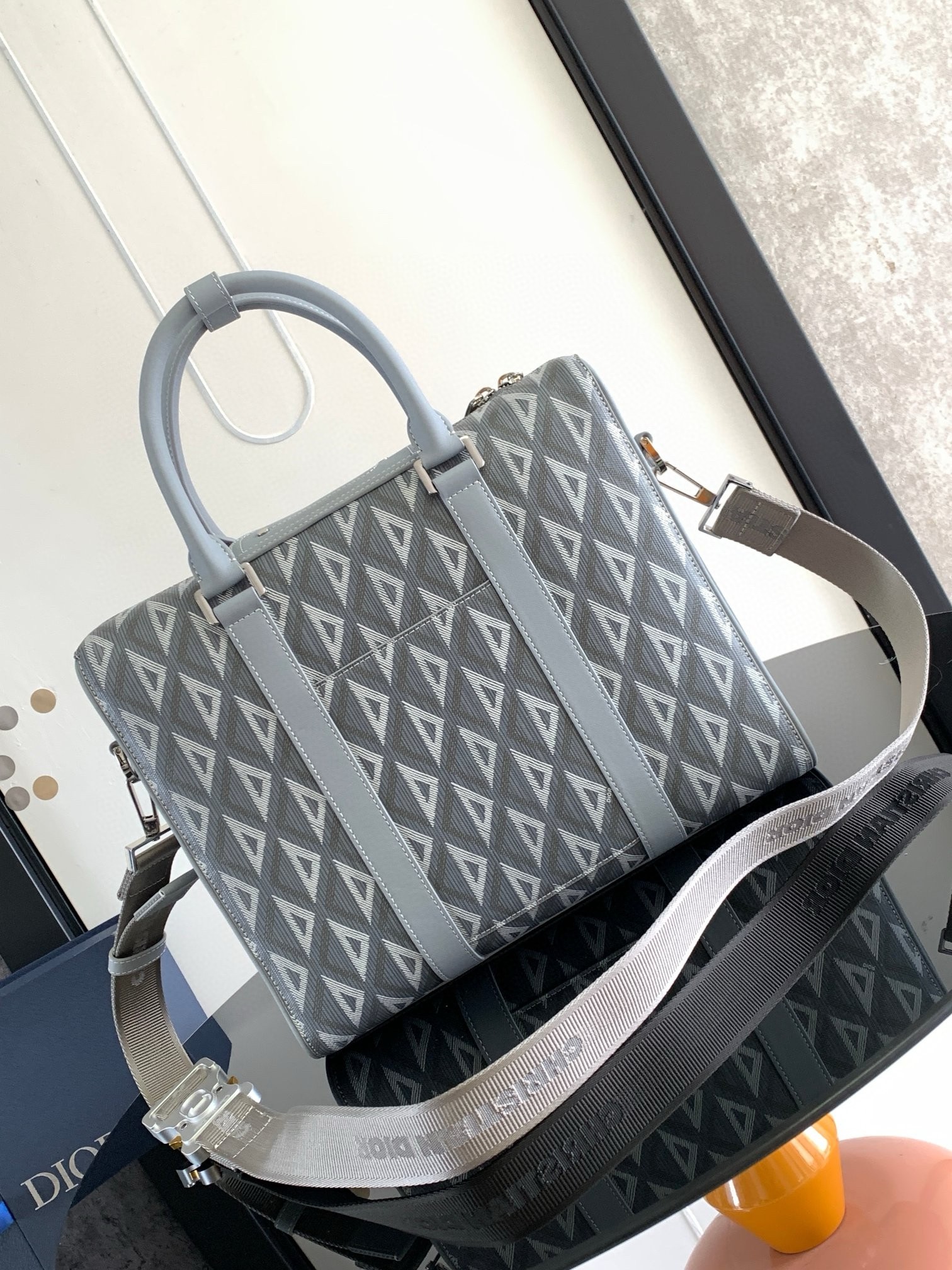 d*or lingot briefcase in grey cd Di*m*nd canvas
