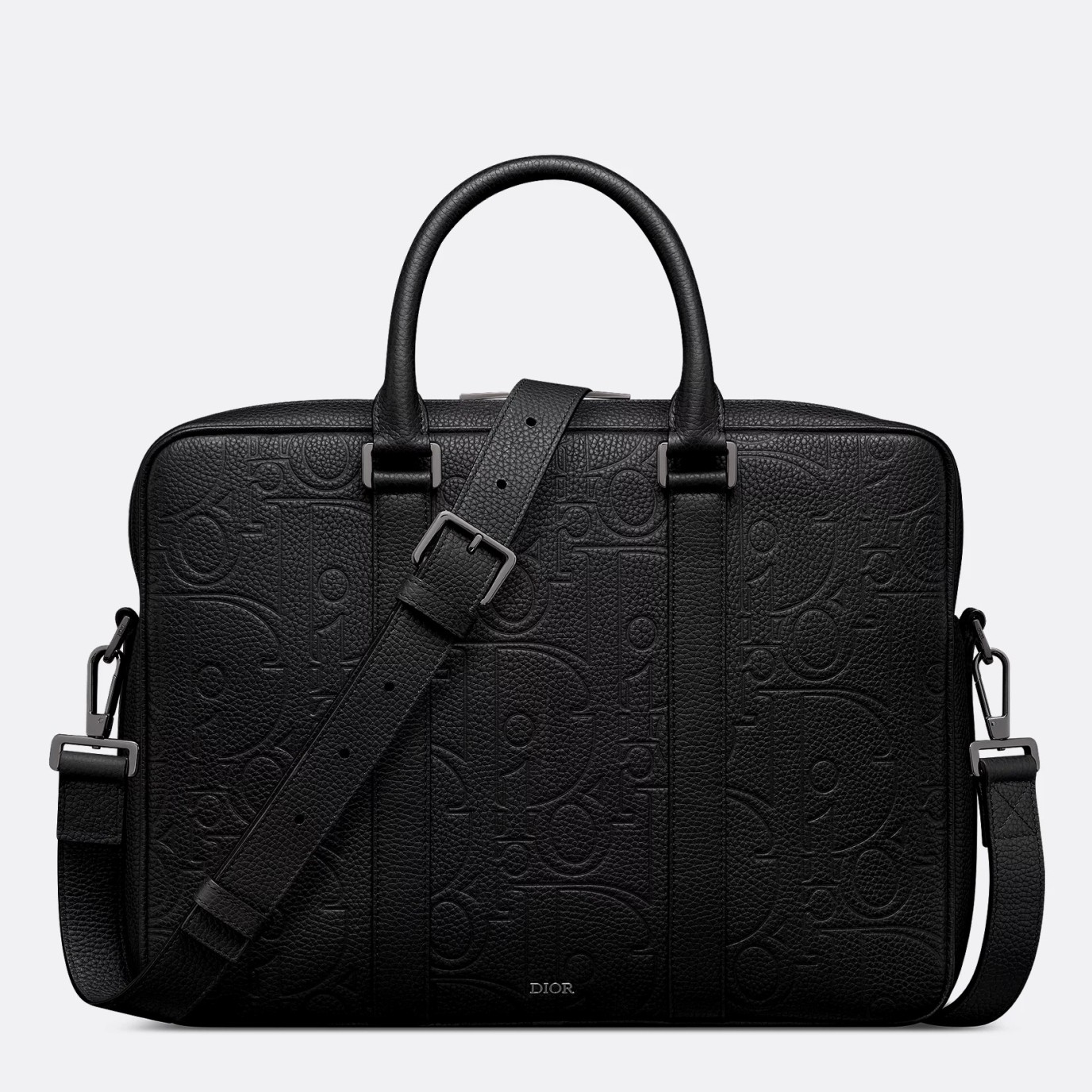 D*or zipped briefcase in black gravity leather