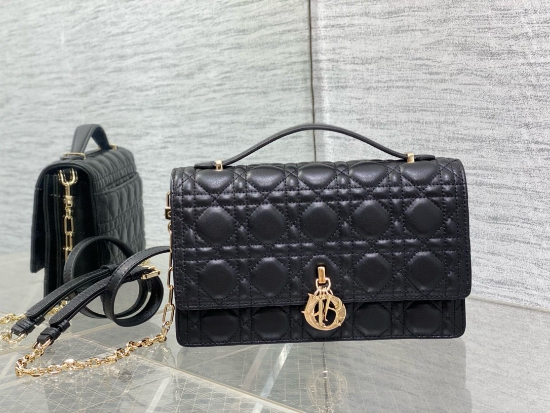 D*or miss D*or top handle bag in black cannage lambskin